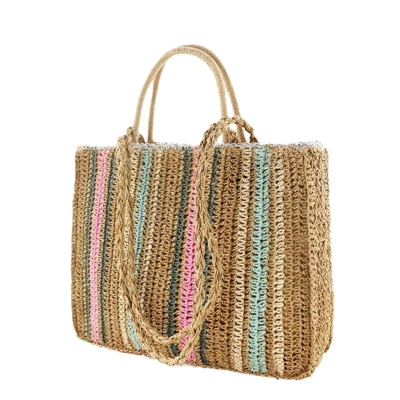 Rainbow Grass Woven Bag Single-shoulder woven handbag Casual Beach Bag Fashion Women's Bag