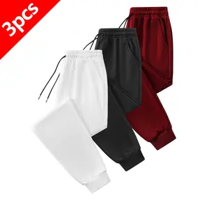 3Pcs Men's drawstring waist sweatpants, regular fit joggers - with cuffed ankle design, stylish and versatile solid color casual long pants, knitted running and fitness pants, suitable for gym, running, sports and daily wear - suitable for all seasons