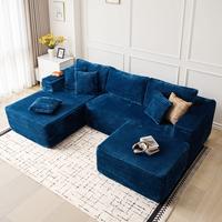 108" Blue L Shape Left Chaise With Ottoman