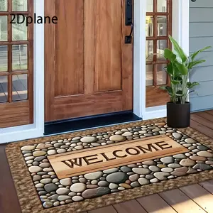 Pebble Art Short Velvet Welcome Mat - Decorative Rug, Household Items Decor, Home Decor, Dirt-Adsorbing, Non-Slip Backing, Washable Interior Mat for Foyer, Kitchen