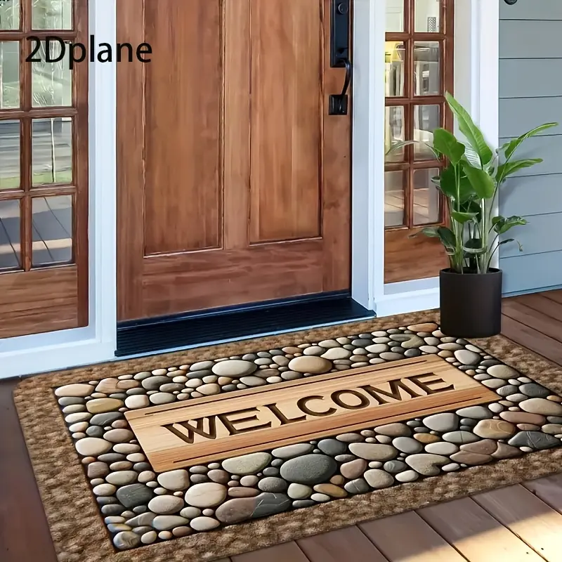 Short Velvet Pebble Art Welcome Mat - Easy Care, Dirt-Adsorbing, Non-Slip, Washable Home Floor Mat for Foyer, Kitchen, Room Decor, House Decor