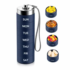 Metal Travel Pill Organizer, Portable Weekly Pill Case for Vitamins, Fish Oil and Supplements