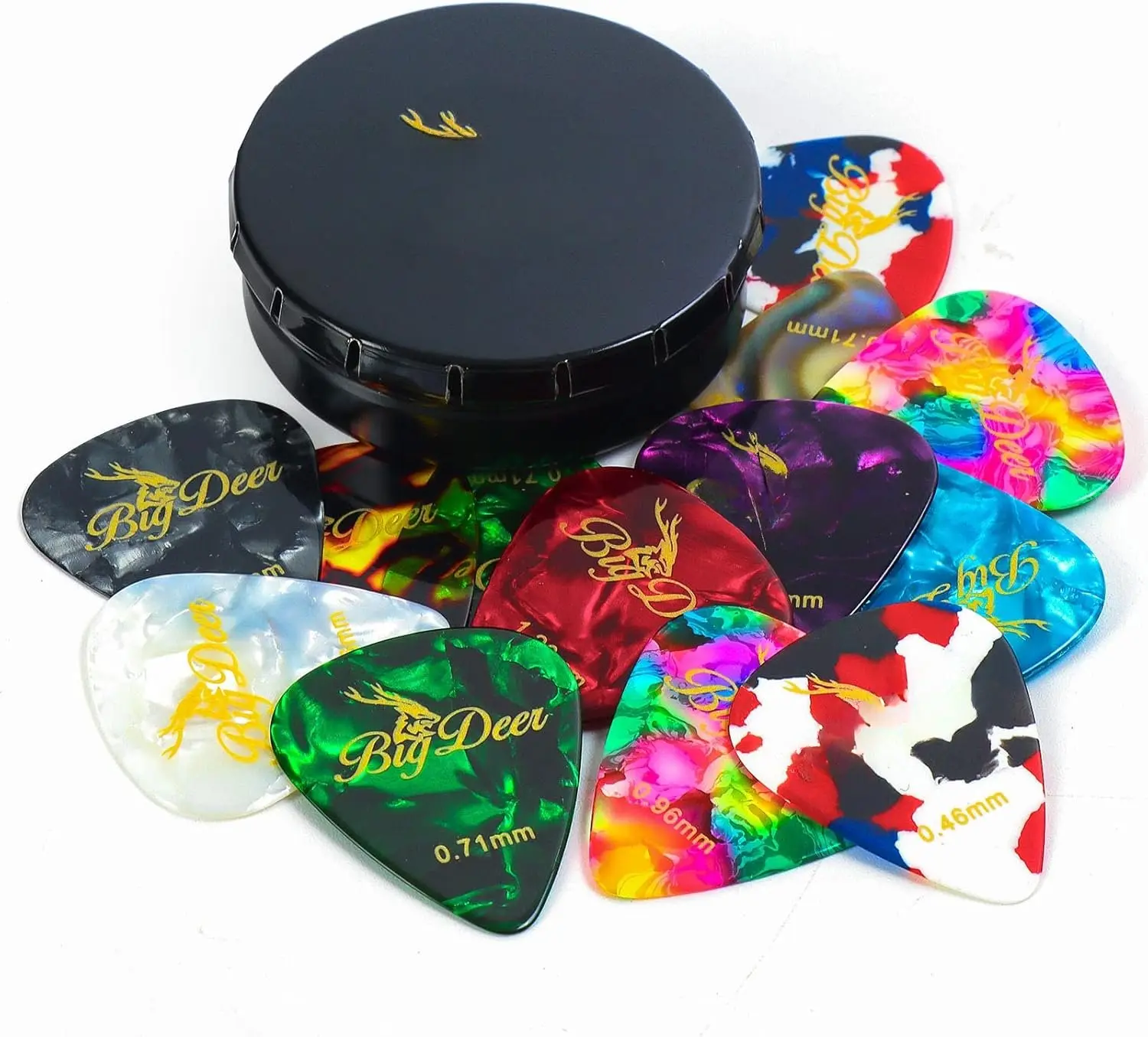 16 pack Celluloid Guitar Picks includes Thin,Medium, Heavy & Extra Heavy Picks Plectrums for Acoustic Guitar,Ukulele,Bass Wrapped in tin box