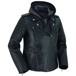 RENEGADE CLASSICS Rush Charm™ Women's Premium Cowhide Moto Coats - Long Sleeve, Soft, Hoodie Design with Pocket