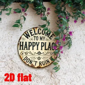 Wall Decor Metal Sign 8×8 Inch / 12×12 Inch – “Welcome to My Happy Place” Wall Art for Bedroom, Kitchen, Dining Room & Bar – Unique Farmhouse Door Sign, Mother’s Day Gift | summervibes