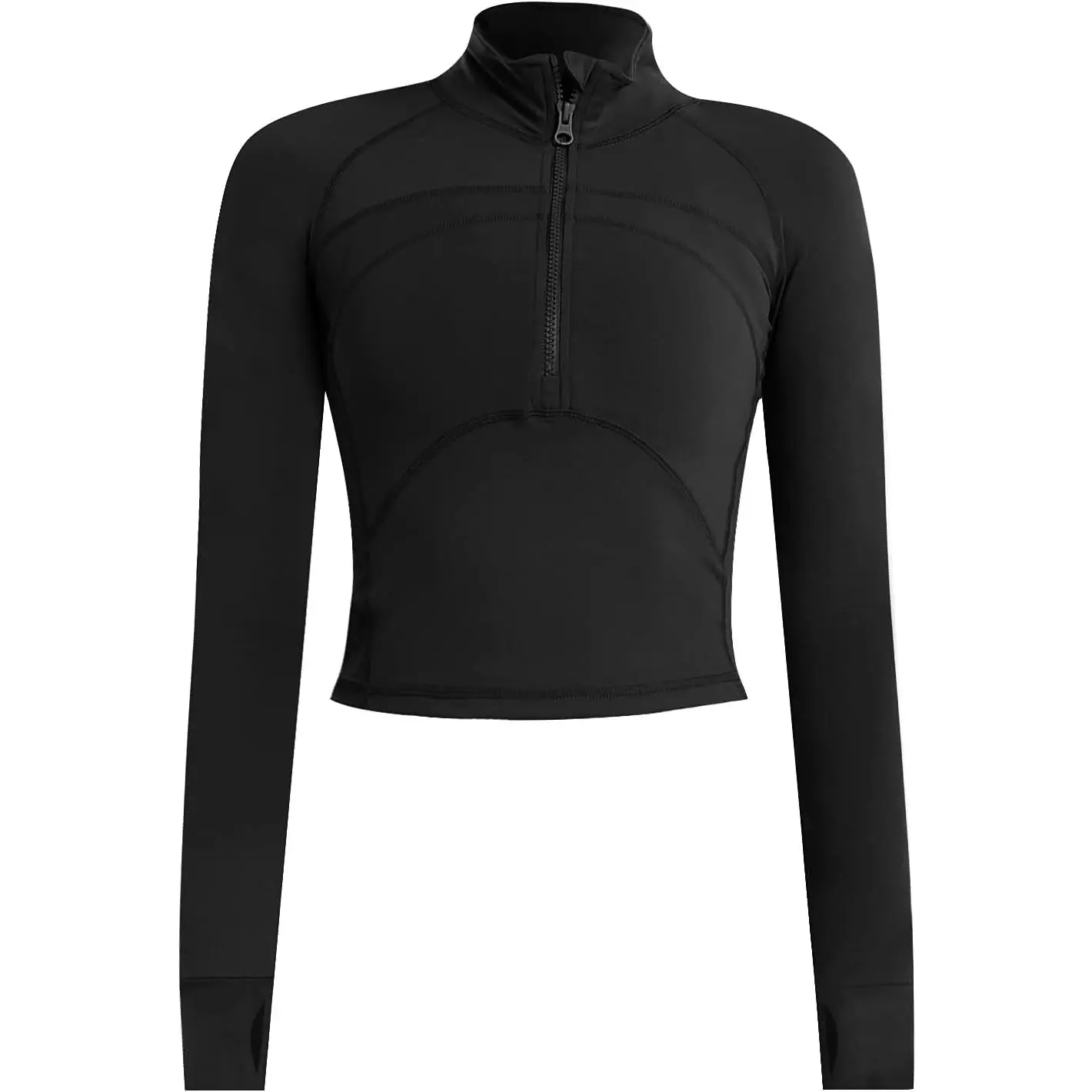 Women's Cropped Workout Jacket 1/2 Zip Pullover Running Athletic Outwear Slim Fit Long Sleeve Yoga Top