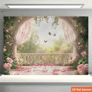 Rose Butterfly Photography Backdrop, Romantic Floral Arch and Greenery, Wedding Party Decor, Multi Size, Indoor Outdoor Use