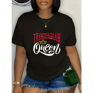 Women's Trinidadian Queen T-Shirt with Trinidad and Tobago Flag Print, 100% Cotton Casual Short Sleeve Crew Neck Tee