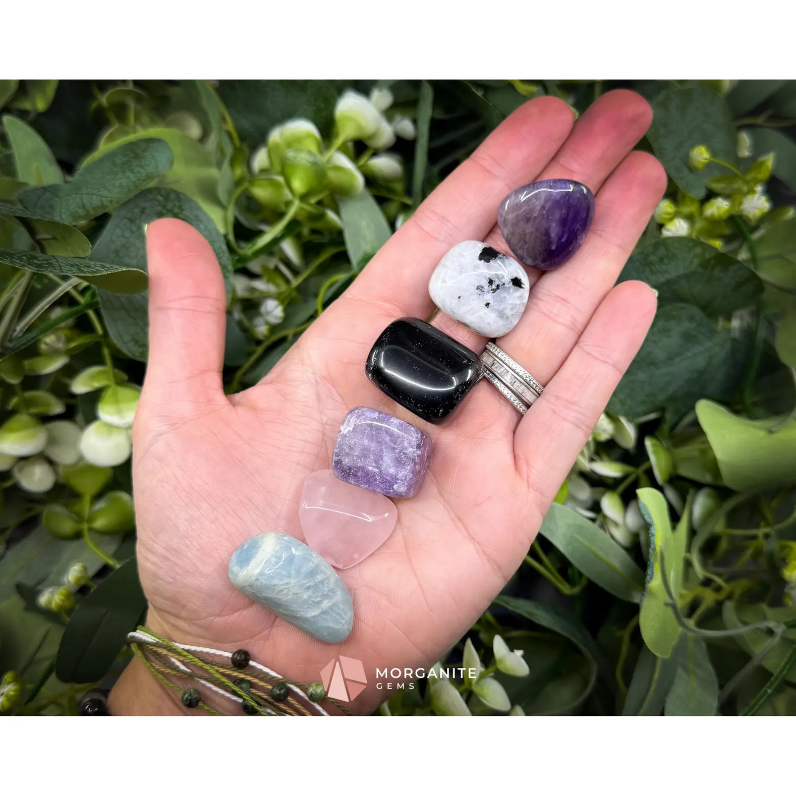Aquarius Zodiac Crystal Set | 6 Gemstones + Selenite, Spiral Cage & Gift Box