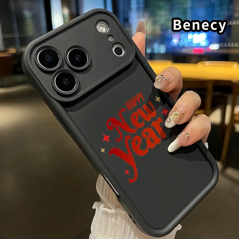 New Year Glee Pattern TPU Phone Case for iPhone 17 Pro Max 16 15 14 Plus 13 12 Mini 11 XR X XS Air E Shockproof Non Slip Military-Grade Protection Silicone Cover Smartphone Casing
