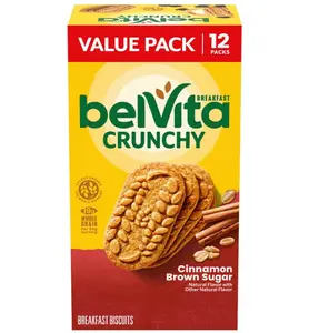 belVita Cinnamon Brown Sugar Breakfast Biscuits, Value Pack, 12 Packs (4 Biscuits Per Pack)