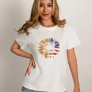 Crew Neck T-Shirt Short Sleeve Tee with Flower Design Comfortable for Everyday Wear