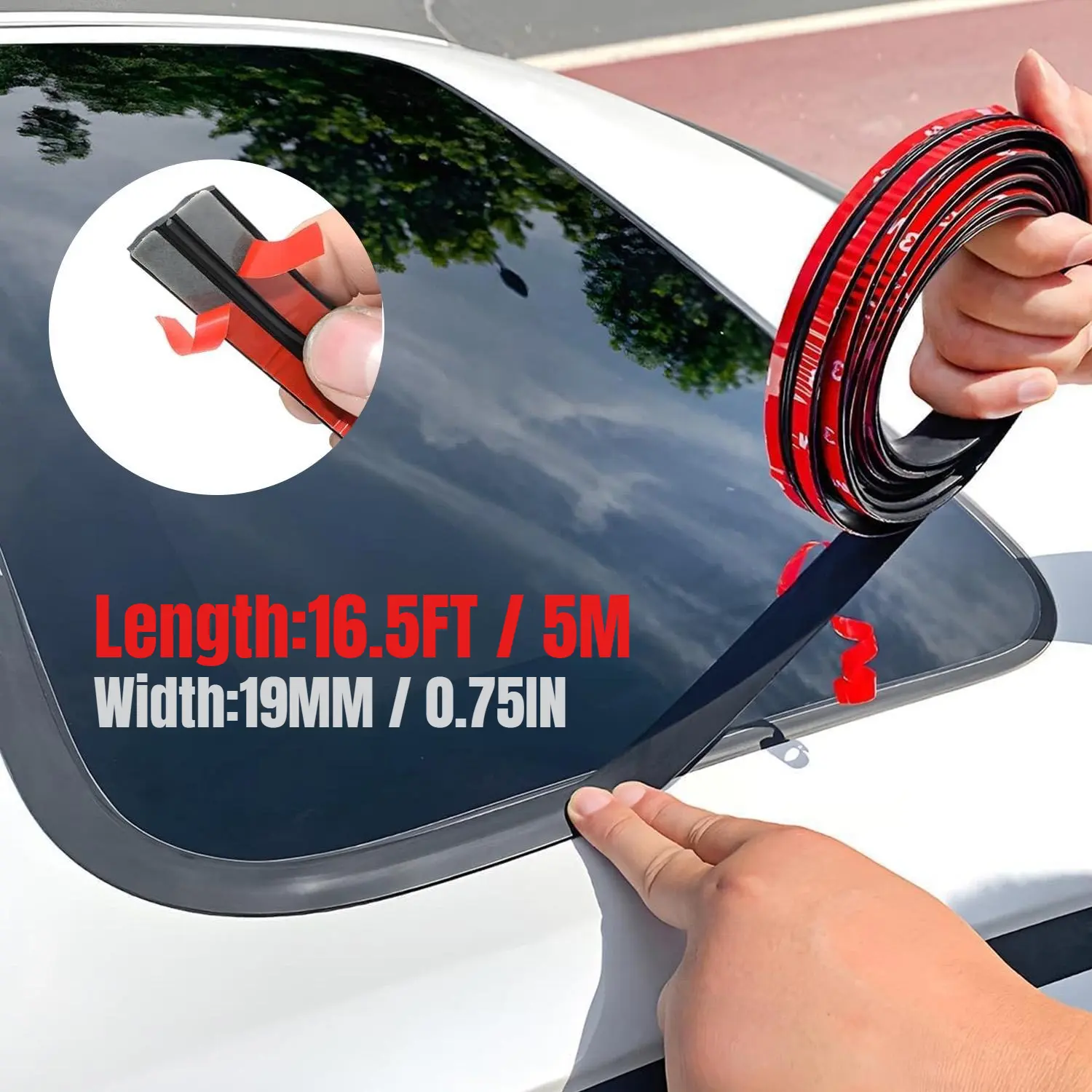 16.5FT 19mm T-Shape Universal Rubber Seal Strip for Car Windshield, Black Weather Stripping for Waterproof, Windproof & Gap Sealing