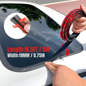 16.5FT 19mm T-Shape Universal Rubber Seal Strip for Car Windshield, Black Weather Stripping for Waterproof, Windproof & Gap Sealing