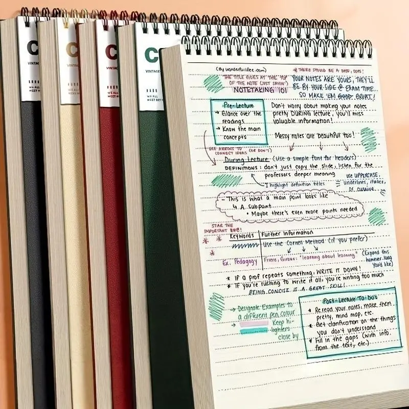 5pcs Vintage A5 Spiral Notebook, Retro Multi-Color Lined Study Book, Double-Sided Pages, 80g Thick Paper, Hard Cover, Ideal for College & Office, College Essentials, Lined Journal Notebook, Hardcover Spiral Notebook