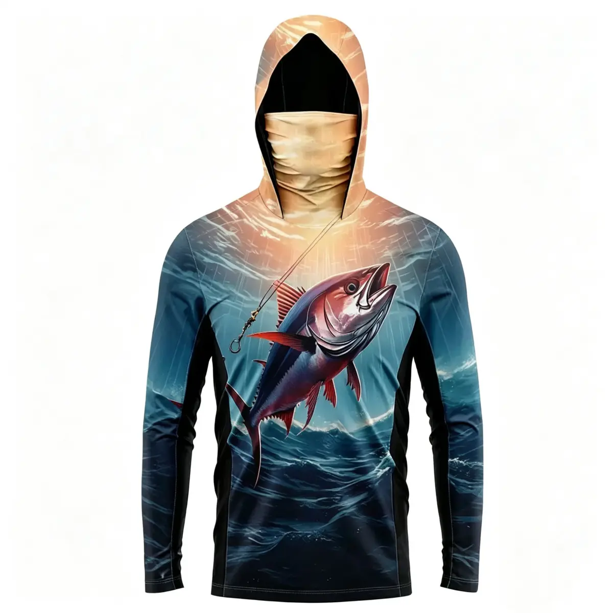 Ice silk fishing clothes, lightweight, breathable, quick-drying, sun-proof jacket, outdoor lure long-sleeve hoodie with face mask singlet Men's Fashion outdoorfun tracksuits men athleisure