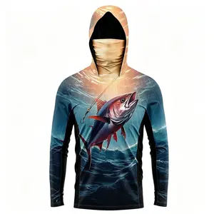 Ice silk fishing clothes, lightweight, breathable, quick-drying, sun-proof jacket, outdoor lure long-sleeve hoodie with face mask singlet Men's Fashion outdoorfun tracksuits men athleisure