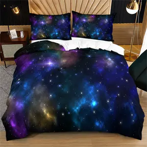 Starry Sky Galaxy Bedding Set, Soft Fitted Sheet & Pillowcase, Breathable Polyester Fabric, Suitable for All Seasons Use