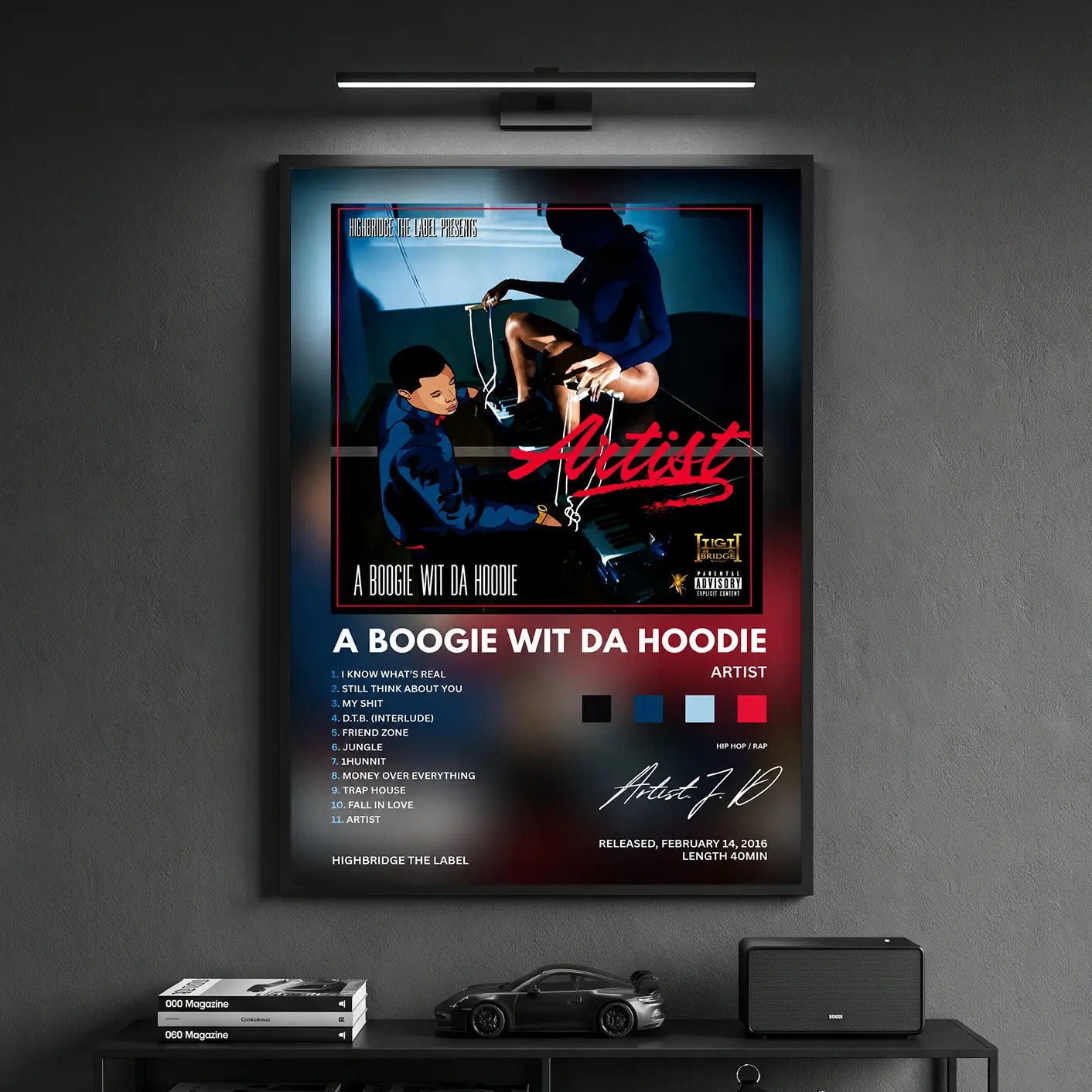 A Boogie Wit Da Hoodie Canvas Photo Poster Print - Minimalist Framed Typography Art, Hanging Kit Included Home Decoration Set for Living Room, Bedroom Wall Decor