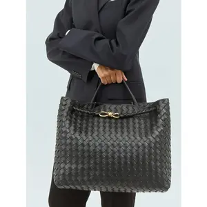 New butterfly knot metal rope buckle hand woven women's tote bag large capacity shoulder bag