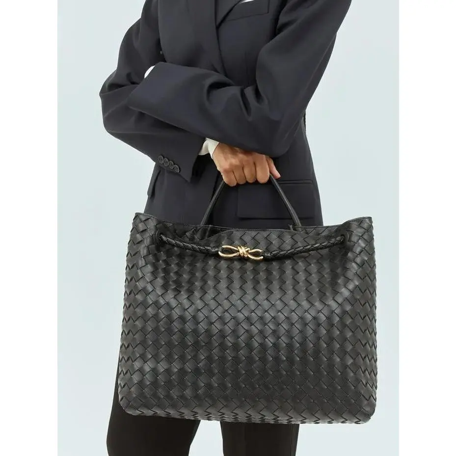 Women's Large-Capacity Hand-Woven PU Leather Tote Bag - Casual Office Handbag, Work Bag for Women, with Butterfly Knot Metal Rope Buckle, Ideal Gift for Her, Work Bags For Women
