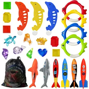 X-TBT99 Pool Diving Toys Games - 25PCS Swimming Pool Toys with Dive Sticks and Rings Underwater Treasures Torpedo Bandits Fish Toy etc Fun Water Swim Toy for Boys Girls Adults Kids Teens