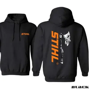 STIHL Skull & Axe Graphic Hoodie – Bold Vertical Logo, Perfect for Forestry Workers, Logging Crews & Outdoor Workwear – Unisex Durable Embroidered Sweatshirt for Men & Women