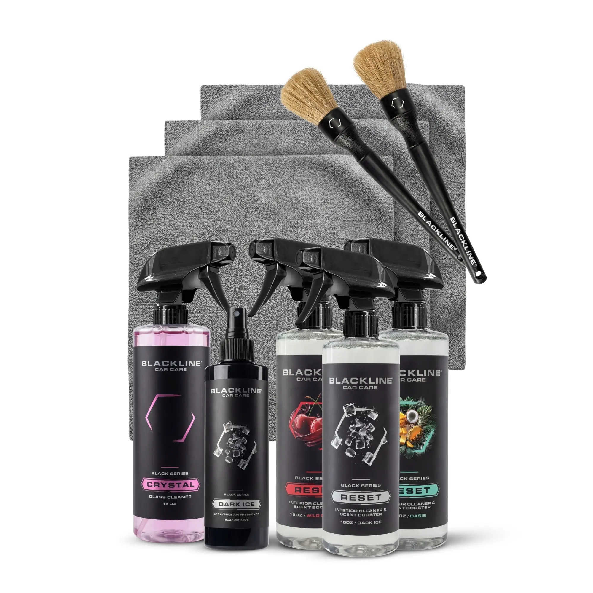 BLACKLINE Ultimate Reset Kit – Complete Interior Car Care Kit with Reset Spray, Glass Cleaner, Brushes, Microfibers, and Air Freshener