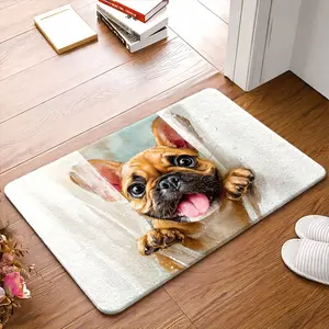 1pc/2pcs/3pcs French Bulldog Rug Suitable for Bathroom, Non-Slip Rubber Bottom Floor Mat with Adorable Frenchie, Machine Washable Suitable, Bedroom, Entryway, Indoor/Outdoor Use, Bedside Door Mat for Dog Owners