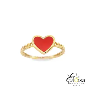 14Kt Small Red Heart Half  Curb Ring