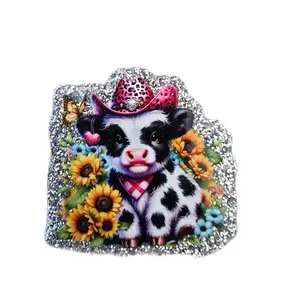 Rodeo Cow Glitter Resin Planar Flatbacks for DIY Jewelry & Craft Projects Rhinestone Decor Charm Lightweight Flat Resin Pieces for Hair Bow Centers Scrapbooking Keychains