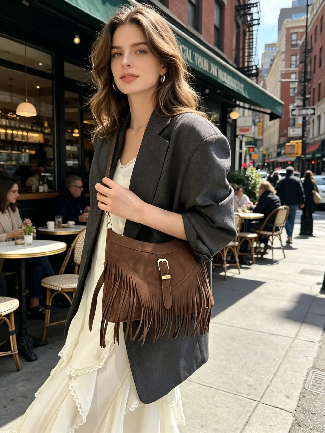 Ladies' fashionable classic style tassel shoulder bag saddle bag, casual versatile crossbody bag handbag shoulder bag, suitable for travel, shopping, party bags, exquisite ladies' leisure bag.