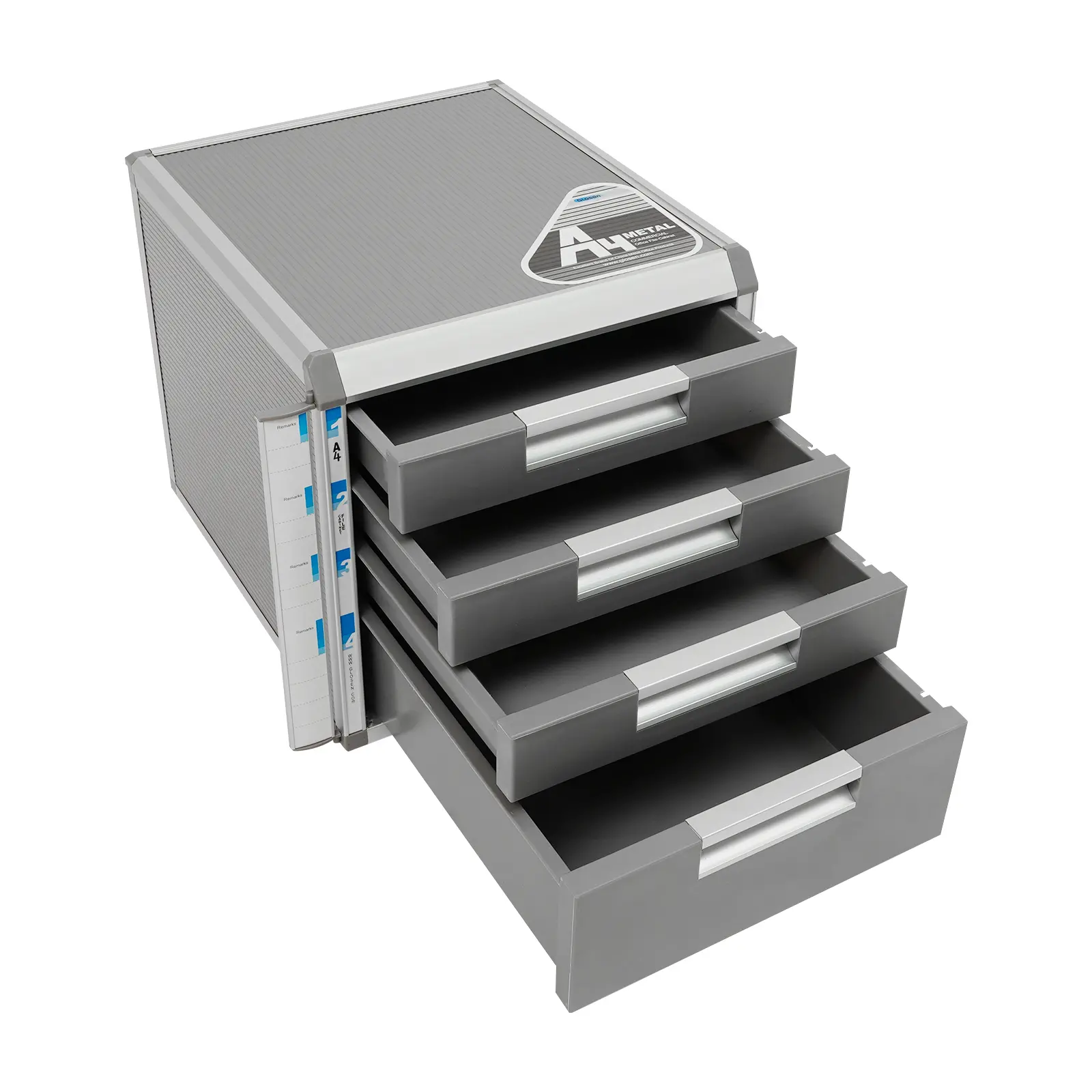 4-Tier Modern Lockable File Cabinet - Aluminum Alloy, Plastic & MDF Construction, Gray/Silver Color, Dustproof Desktop Design for Office & Home Document Organization
