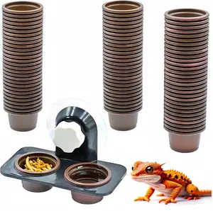100 Cups + Feeding Ledge Enhanced, Reptile Amphibian  Bowls and Water Dish, for Crested Gecko Lizard Or Other Small Pet Feeder Ledge Accessories Supplies, with Sustainable Cups