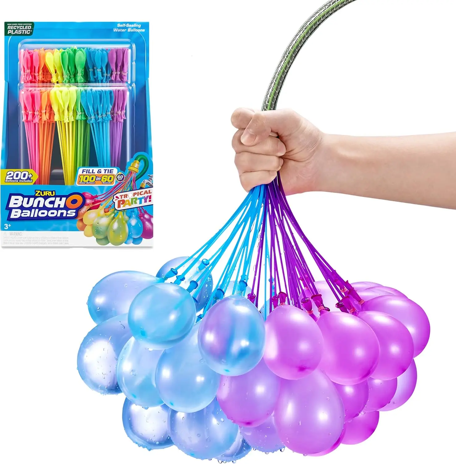 ZURU Bunch O Balloons Tropical Party 6-Pack - Rapid-Filling Self-Sealing Plastic Tropical Colored Water Balloons (200+ Count) for Unisex 4-15 Years Sports, Barbecue Outdoor Summer Family Fun