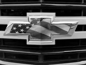 Fits Chevy Tahoe / Silverado Emblem Bowtie American Flag Overlay Decal B&W