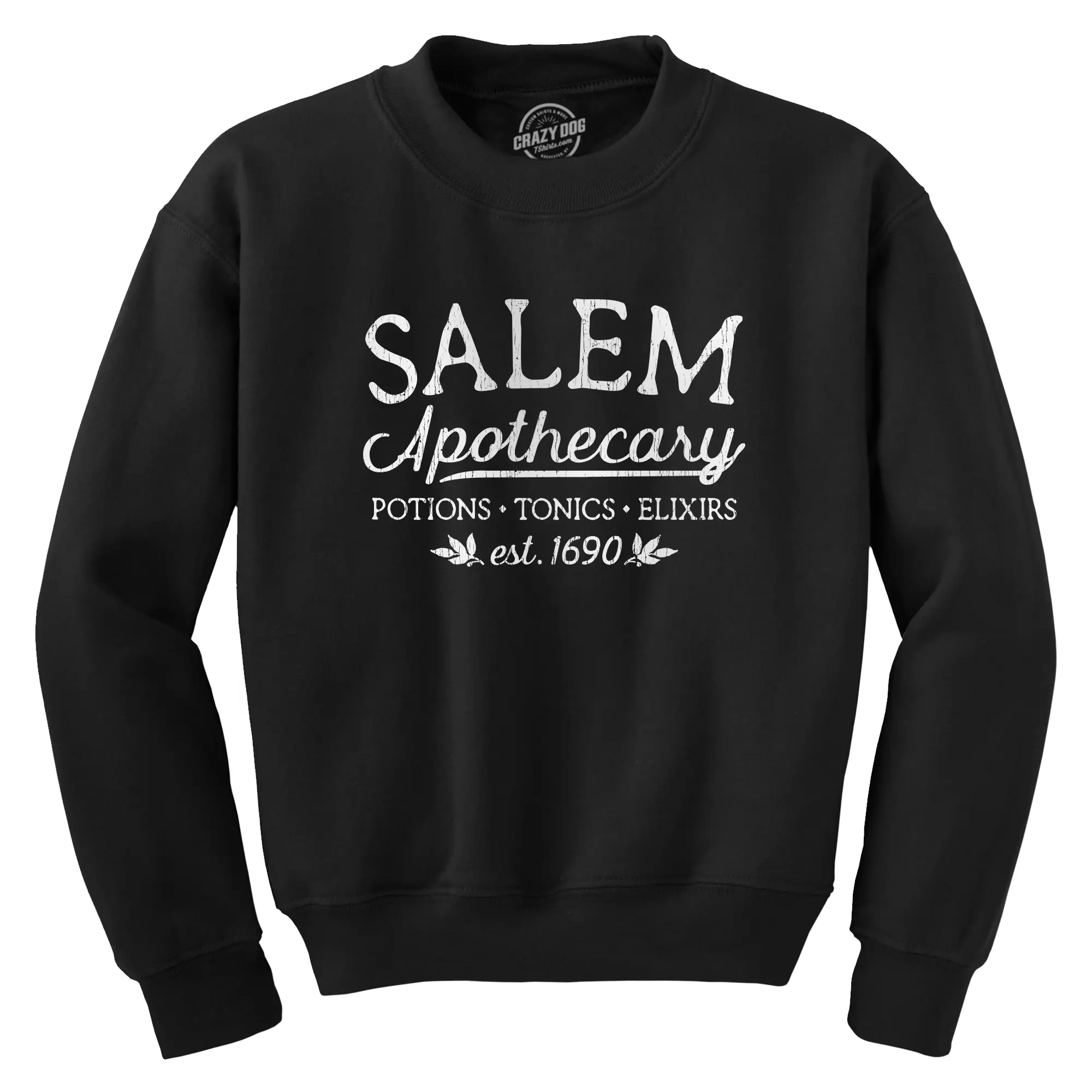 Salem Apothecary Crewneck Sweatshirt Funny Halloween Witch Graphic Long Sleeve Funny Sweater Halloween Costume Crew Neck Novelty Sweatshirts for Men Black