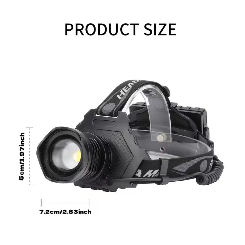 1700LM aluminum alloy headlamp, with a 6000mAh large-capacity battery and XHP-70Wi LED - 3 modes, adjustable spotlight/floodlight, perfect for camping, hiking, and hunting