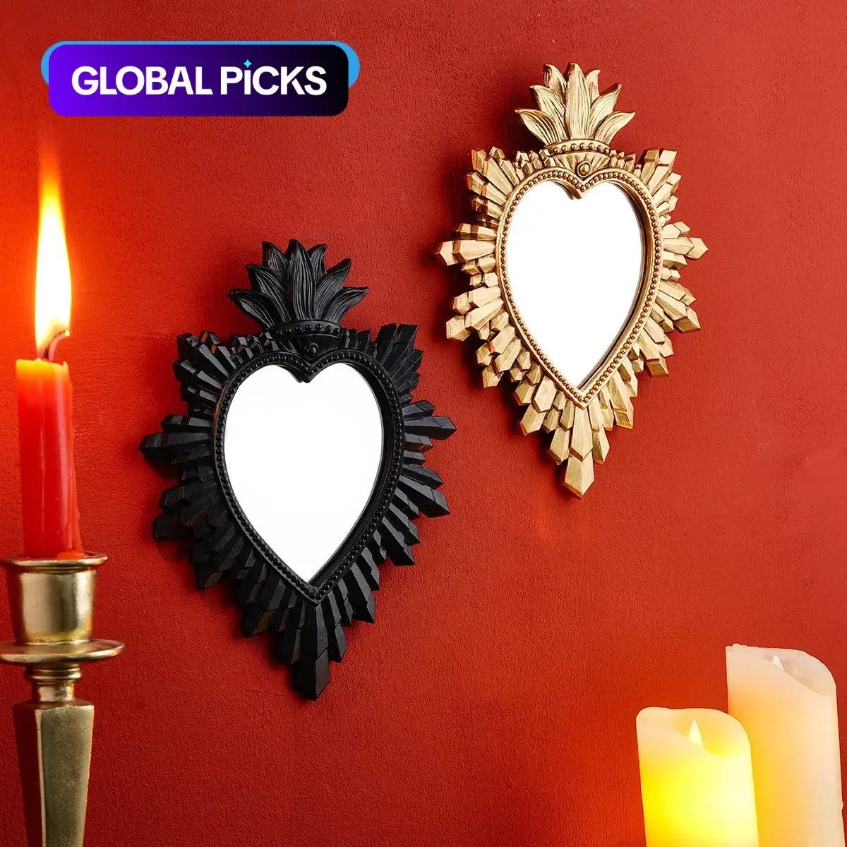 1 PC Golden and Black Flame Heart-Shaped Decorative Pendant, Resin Sacred Heart Hanging Ornament for Religious or Home Wall Decoration, Photography Props & Theme Party Decor #GLOBAL PICKS