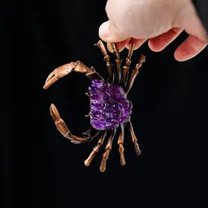 Amethyst Crab Shaped Ornament, 1 Count Handmade Craft, Aquatic Animals Spiritual Energy Ornament, Home Fish Tank Decoration