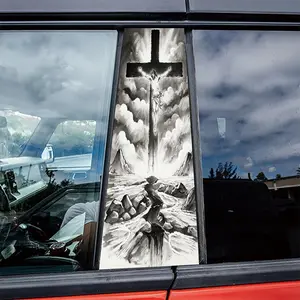 2PC Crucified Jesus B-pillar decal, Multipurpose Car Decal, automotive center pillar protective film, suitable for glass, metal, plastic, ceramic, and wooden surfaces. Features anime, fantasy, animal, space, and carto