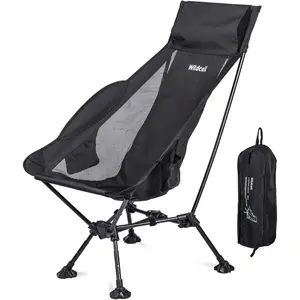 Lightweight Folding High Back Camping Chair with Head Support, Compact Beach Chair with Anti-Sinking Large Feet and Three Tilt Angles Adjustment