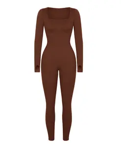 FeelinGirl # Giveaway The Jumpsuit Seamless Thumb Hole Square Neck Long Sleeve  Soft Basic Womenswear Nylon Fabric Simple
