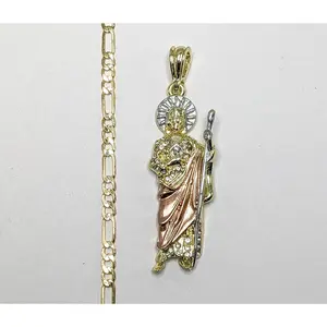 Plated Tri-Color Saint Jude 4mm Figaro Chain Necklace