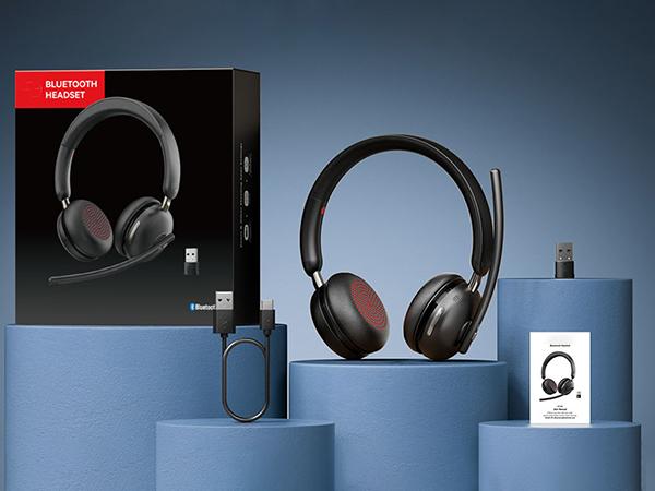 Dytole Wireless Headset with Mic for Work, Bluetooth 5.3 Headset with Noise Cancelling, Wireless Headphones with Mic & USB Dongle, 65H & Mute, Ideal for PC/Call Center/Computer/Laptop/Study