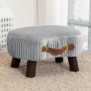 Small Curved Foot Stool with Handle, Gray  Footstool and Ottomans, Modern Foot Rest with Wooden , Step Stool with Padded Seat for Couch, Living Room