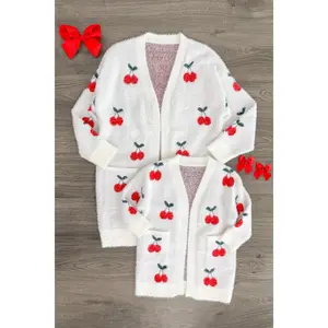Mom & Me - Cozy White Cherry Cardigan