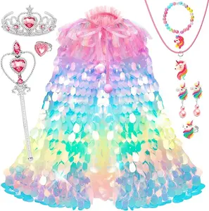 Princess Dress Up for Girls 4-6, Toddler Toys for Age 3-8, Sequins Mermaid Dress for Girls，Shiny Kids Toys with Jewelry Set, Super Beautiful Girl Toys for Easter Christmas Birthday Halloween Gifts Costumes