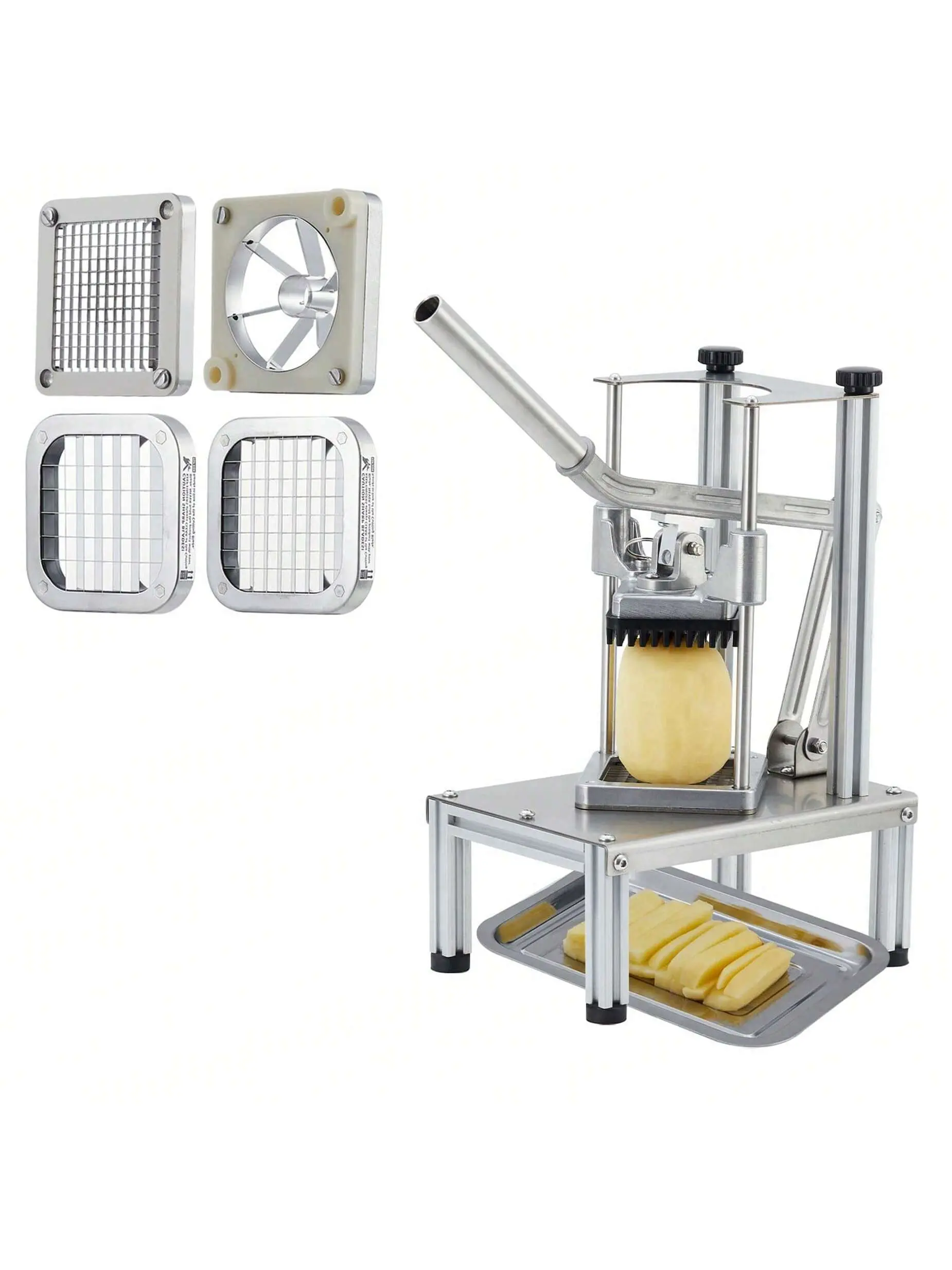 【Christmas Gift】Sturdy Aluminium Veggie Chopper - Commercial Potato Cutter, Manual Dicer, French Fry Vegetable Cutting Slicer, 4 Interchangeable Blades, Stainless Steel Tray, Non-Slip Kitchen Tool for Food Preparation, Home Cooks