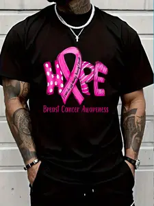 100% Cotton Hope Breast Cancer In October We Wear Pink Ribbon T-Shirt Women's Men's Graphic Tee Crew Neck summer vacation Tops